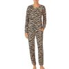 Lingerie * | Best Deal Kate Spade New York Zebra Print Sweater Knit Crew Neck Long Sleeve Coordinating Pajama Set Brown Print