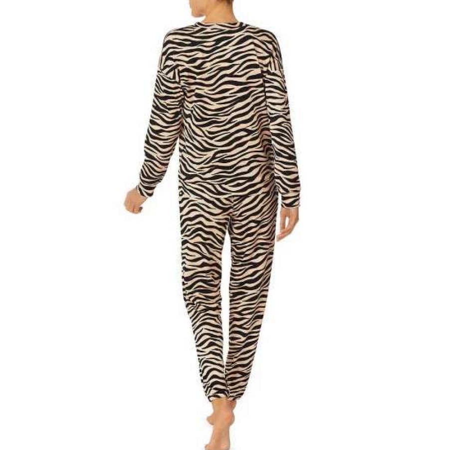 Lingerie * | Best Deal Kate Spade New York Zebra Print Sweater Knit Crew Neck Long Sleeve Coordinating Pajama Set Brown Print