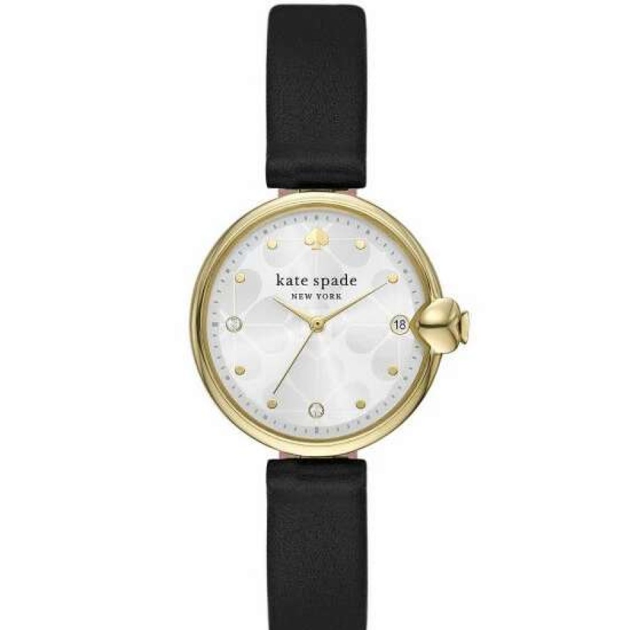 Accessories * | Brand New Kate Spade New York Chelsea Park Three-Hand Leather Watch Black