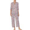 Lingerie * | Promo Kate Spade New York Floral Print 3/4 Sleeve Split V-Neck Woven Pajama Set Multicolor