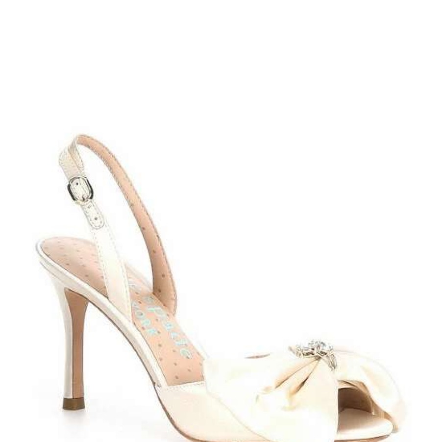 Shoes * | Deals Kate Spade New York Happily Satin Embellished Bow Dress Sandals Ivory Bridal