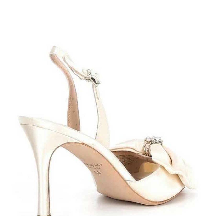 Shoes * | Deals Kate Spade New York Happily Satin Embellished Bow Dress Sandals Ivory Bridal