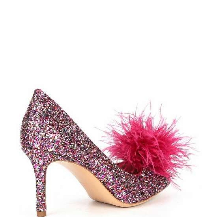 Shoes * | Flash Sale Kate Spade New York Maribou Glitter Feather Pom Pumps Pink Multi