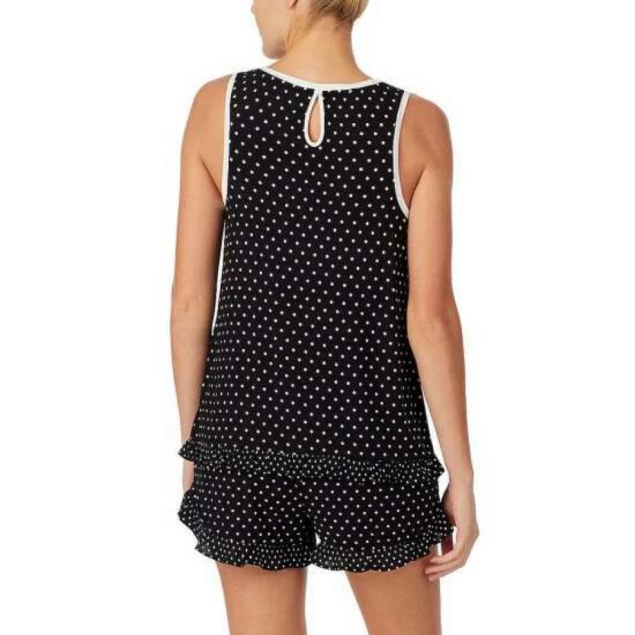 Lingerie * | Budget Kate Spade New York Dot Print Jersey Knit Tank & Shorts Coordinating Pajama Set Black/Ivory Dot