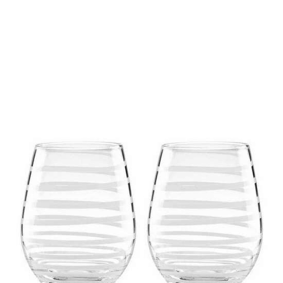 Home * | Hot Sale Kate Spade New York Charlotte Street Spiral Stemless Wine Glass Pair Clear/White