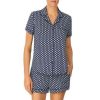 Lingerie * | Hot Sale Kate Spade New York Printed Short Sleeve Notch Collar Cozy Jersey Shorty Pajama Set Navy Print