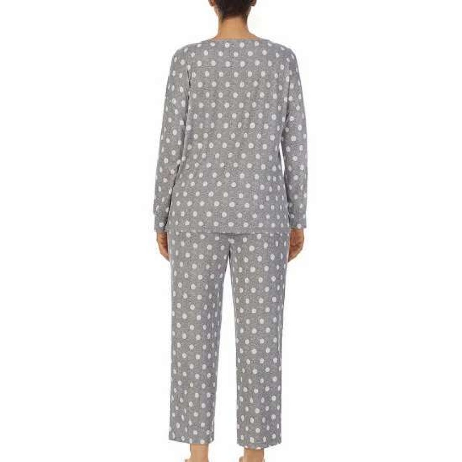 Lingerie * | Hot Sale Kate Spade New York Plus Size Polka Dot Print Long Sleeve Round Neck Cropped Pajama Set Grey Dot