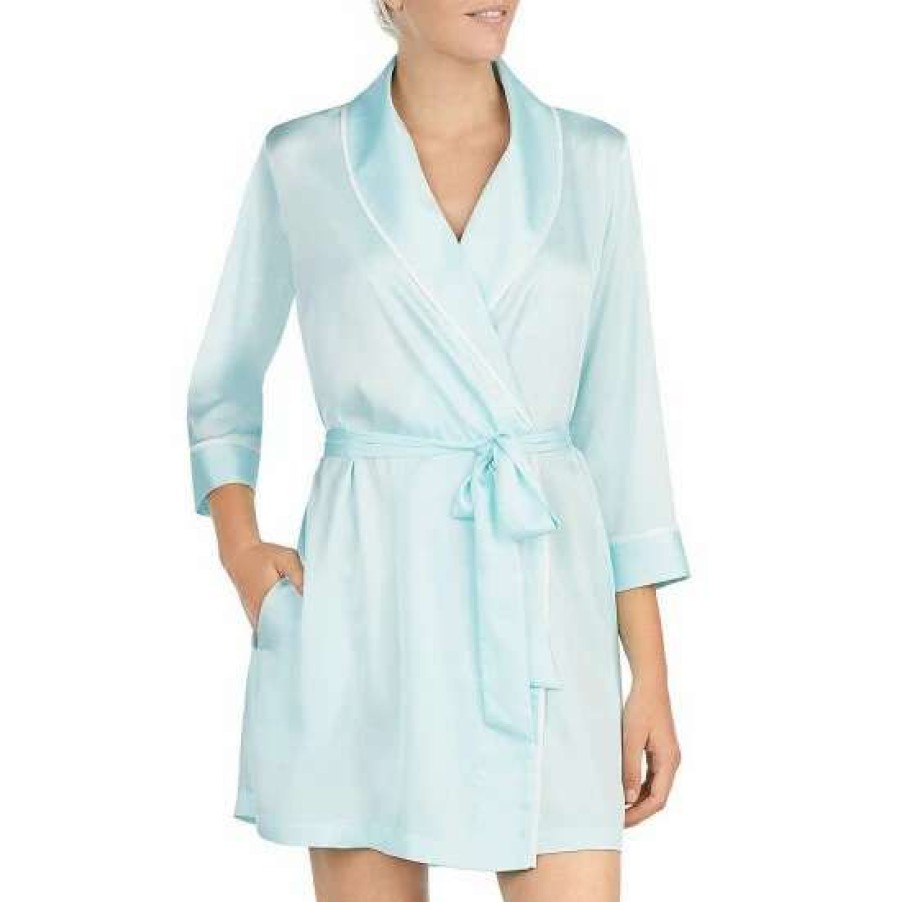 Lingerie * | Brand New Kate Spade New York #Double;Happily Ever After#Double; Charmeuse Wrap Robe Aqua/White