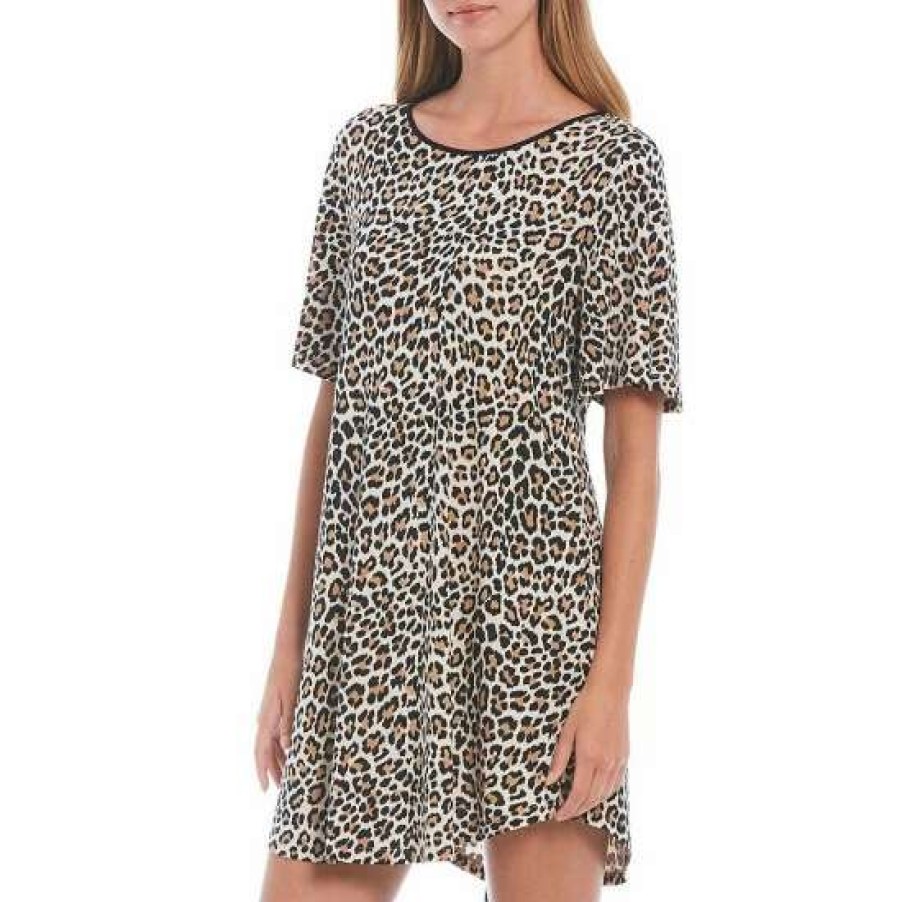 Lingerie * | Discount Kate Spade New York Animal Print Jersey Knit Nightgown Brown Animal Print