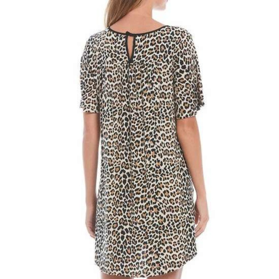 Lingerie * | Discount Kate Spade New York Animal Print Jersey Knit Nightgown Brown Animal Print