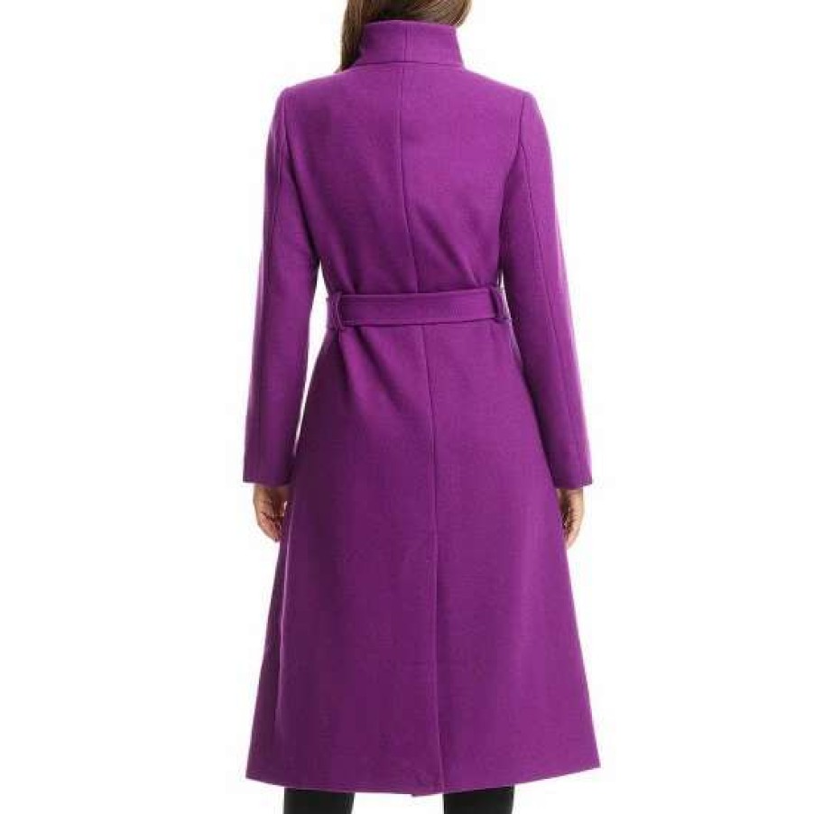 Women'S Clothing * | Discount Kate Spade New York High Neck Long Sleeve Single Breasted Metal Black Enamel Button Front Belted Wool Blend Wrap Coat Wild Bergamont