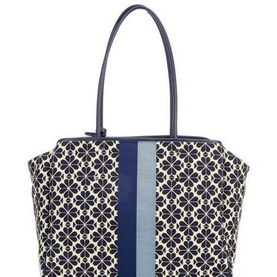 Handbags * | Budget Kate Spade New York Everything Spade Flower Jacquard Stripe Large Tote Bag Blue Multi