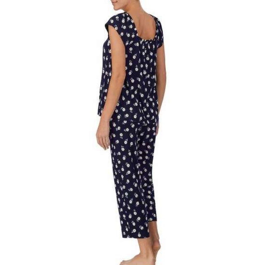 Lingerie * | Coupon Kate Spade New York Flower Print Square Neck Cap Sleeve Pajama Set Dark Blue