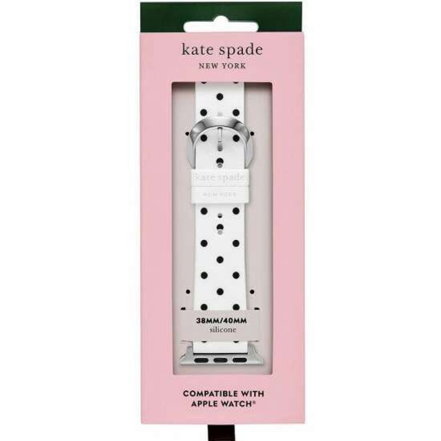 Accessories * | Promo Kate Spade New York White And Black Print Silicone 38/40Mm Band For Apple Watch Polka Dot