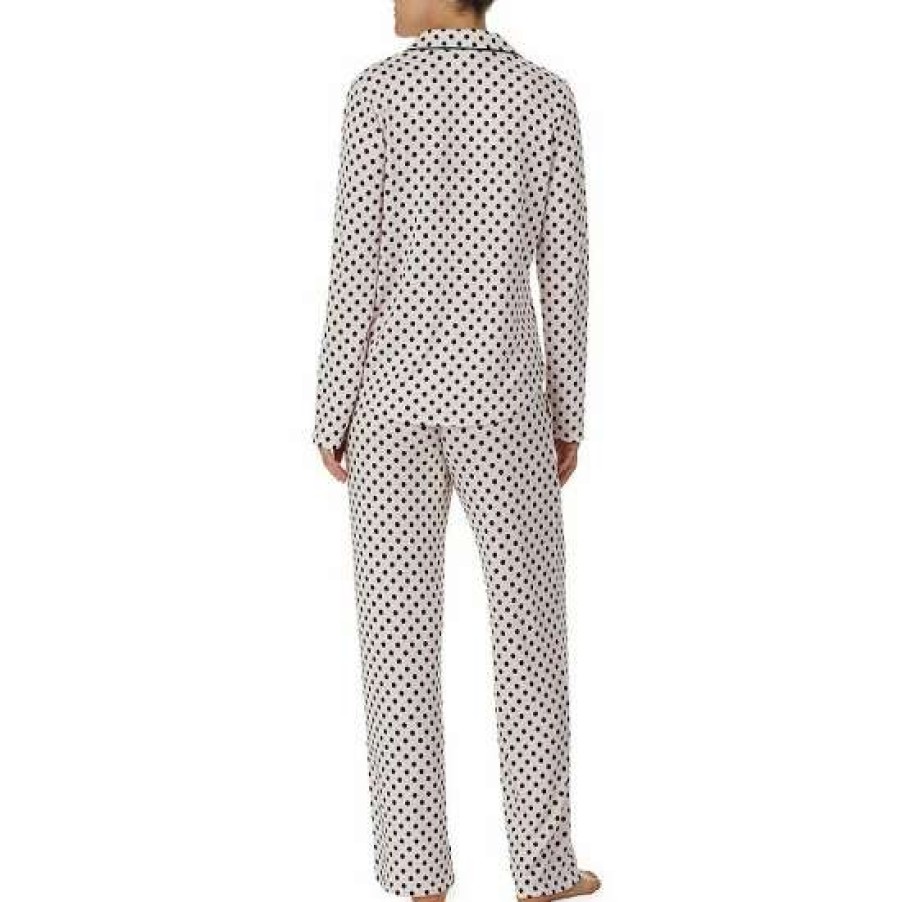 Lingerie * | Coupon Kate Spade New York Dotted Long Sleeve Notch Collar Button Front Pajama Set Blush Dot