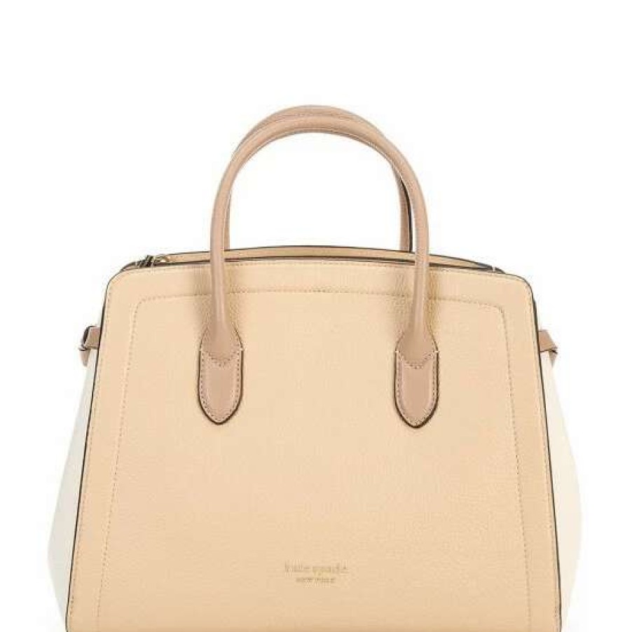 Handbags * | Discount Kate Spade New York Knott Colorblock Pebbled Leather Large Satchel Bag Warm Stone Multi