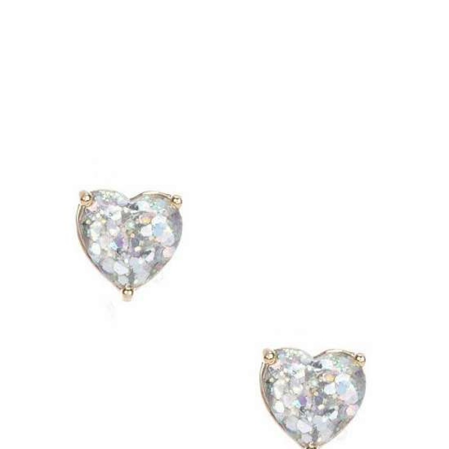 Accessories * | Brand New Kate Spade New York My Love Glitter Heart Stud Earrings Opal Glitter