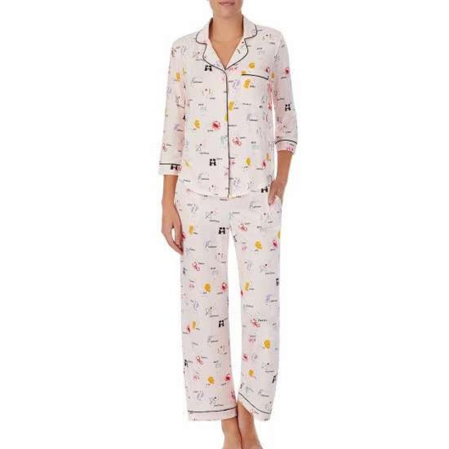 Lingerie * | Best Pirce Kate Spade New York Zodiac Print 3/4 Sleeve Notch Collar Pajama Set Pastel Pink