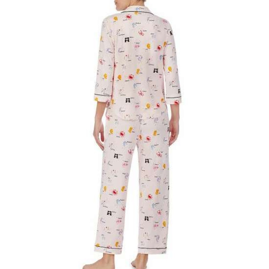 Lingerie * | Best Pirce Kate Spade New York Zodiac Print 3/4 Sleeve Notch Collar Pajama Set Pastel Pink