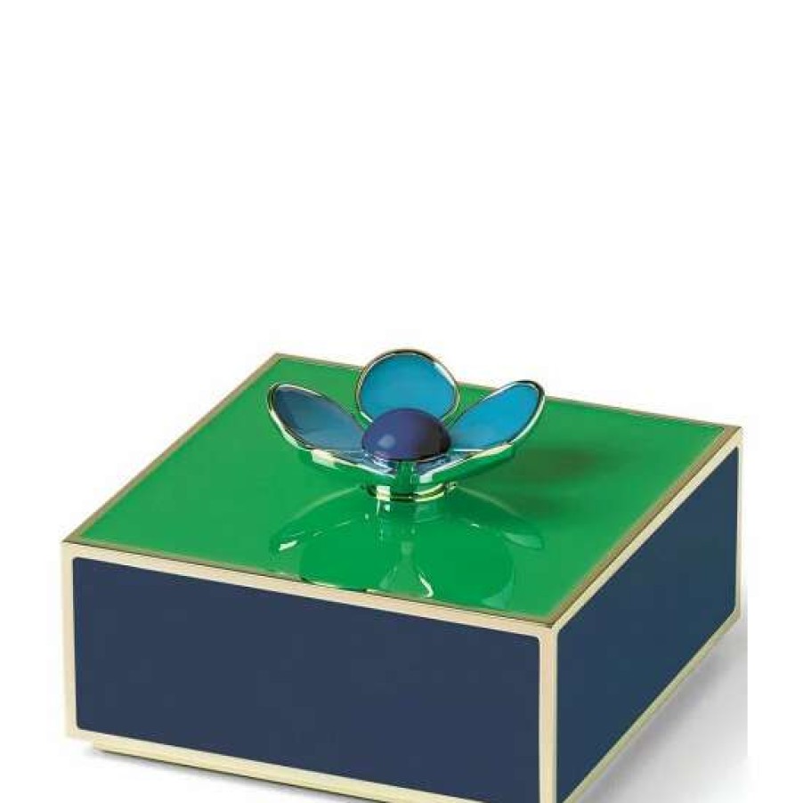 Accessories * | Outlet Kate Spade New York Make It Pop Floral Green & Navy Covered Keepsake Box