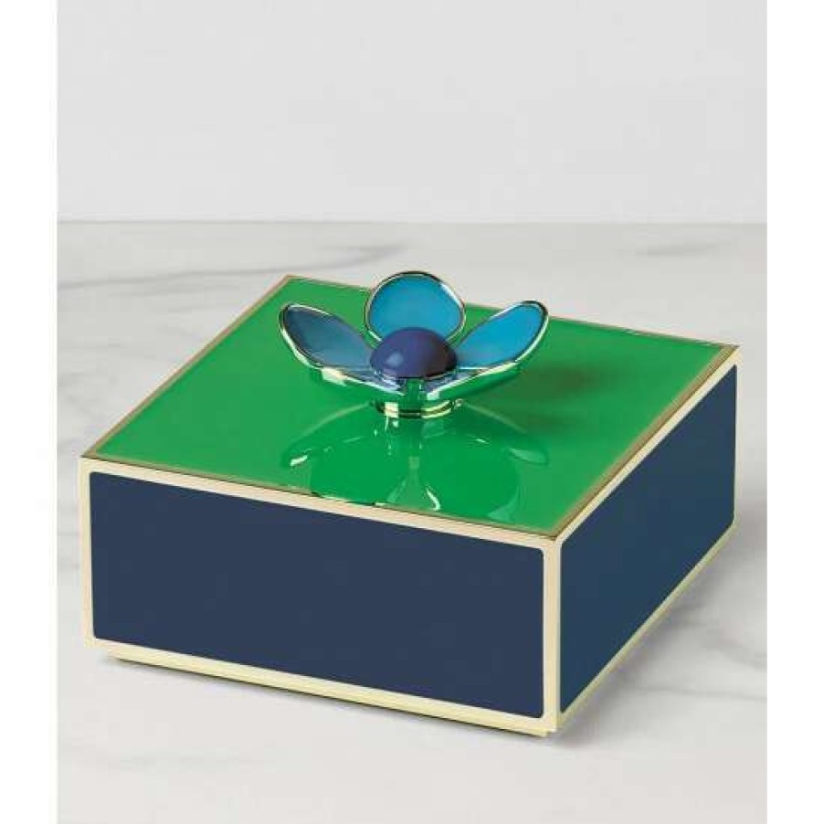 Accessories * | Outlet Kate Spade New York Make It Pop Floral Green & Navy Covered Keepsake Box