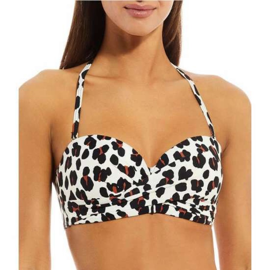 Women'S Clothing * | Budget Kate Spade New York Fiji Feline Underwire Bandeau Bikini Swim Top Black