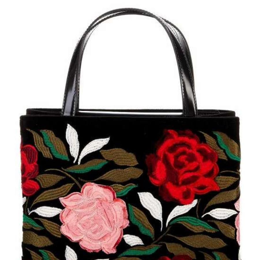 Handbags * | Promo Kate Spade New York Sam Icon Rose Velvet Small Tote Bag Black Multi