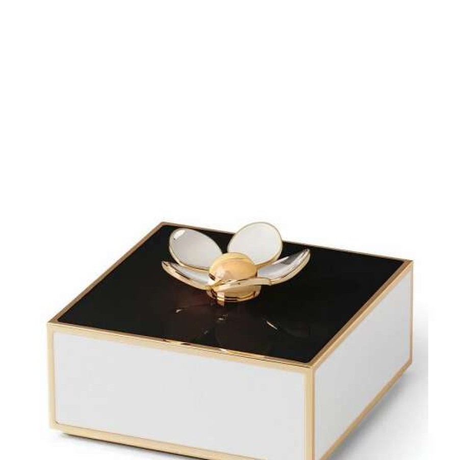 Accessories * | Best Deal Kate Spade New York Make It Pop Floral Black & White Covered Keepsake Box