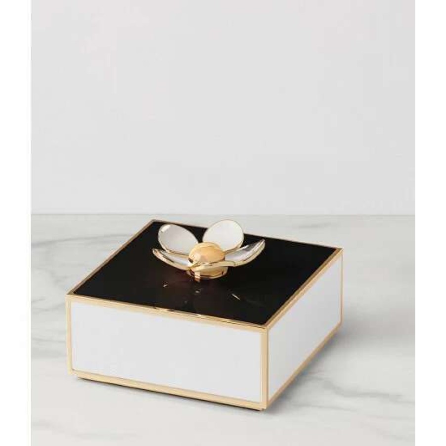 Accessories * | Best Deal Kate Spade New York Make It Pop Floral Black & White Covered Keepsake Box