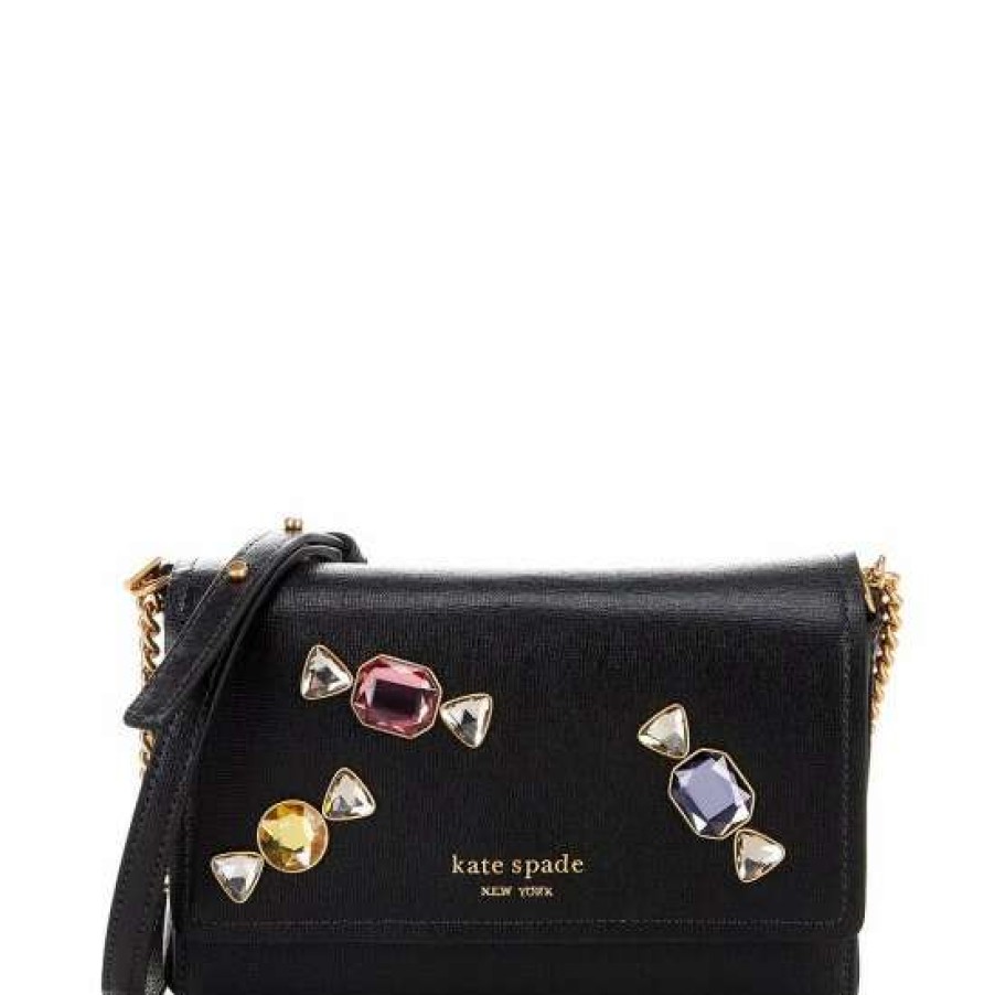 Handbags * | Flash Sale Kate Spade New York Gala Stone Embellished Saffiano Leather Flap Chain Wallet Crossbody Bag Black Multi