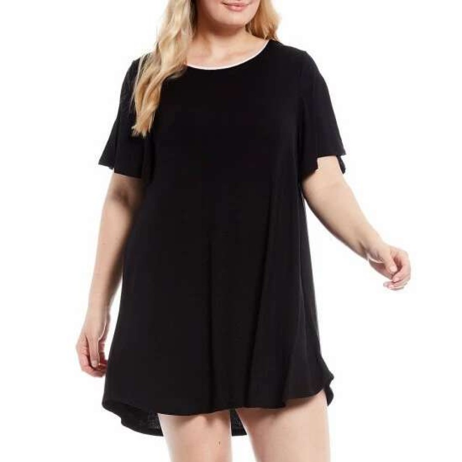 Lingerie * | Budget Kate Spade New York Plus Size Solid Jersey Knit Short Nightgown Black