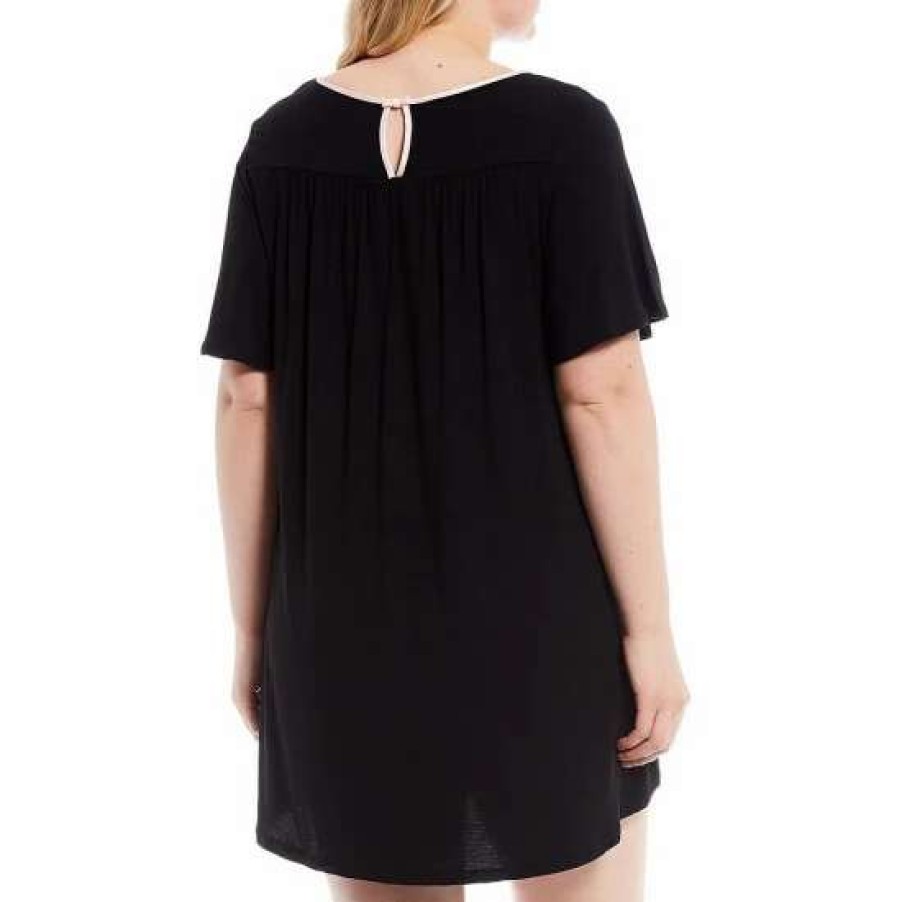 Lingerie * | Budget Kate Spade New York Plus Size Solid Jersey Knit Short Nightgown Black