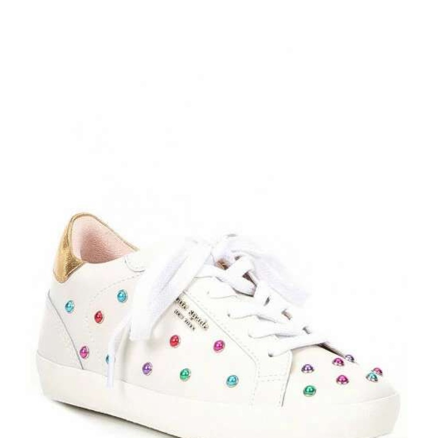 Shoes * | Promo Kate Spade New York Ace Gem Embellished Lace-Up Sneakers Optic White/Gold