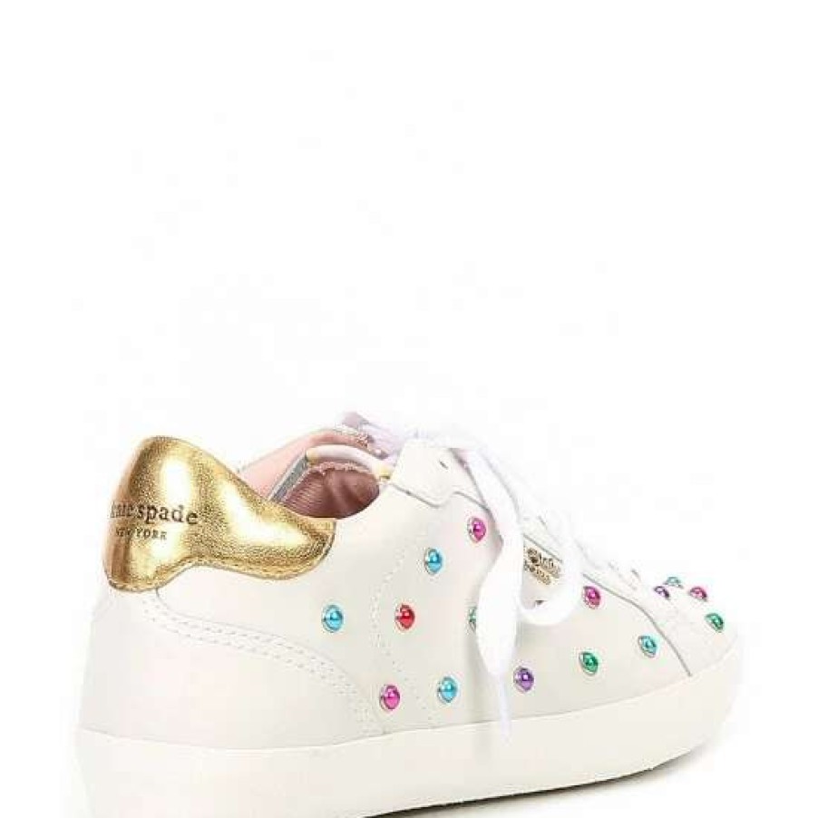 Shoes * | Promo Kate Spade New York Ace Gem Embellished Lace-Up Sneakers Optic White/Gold