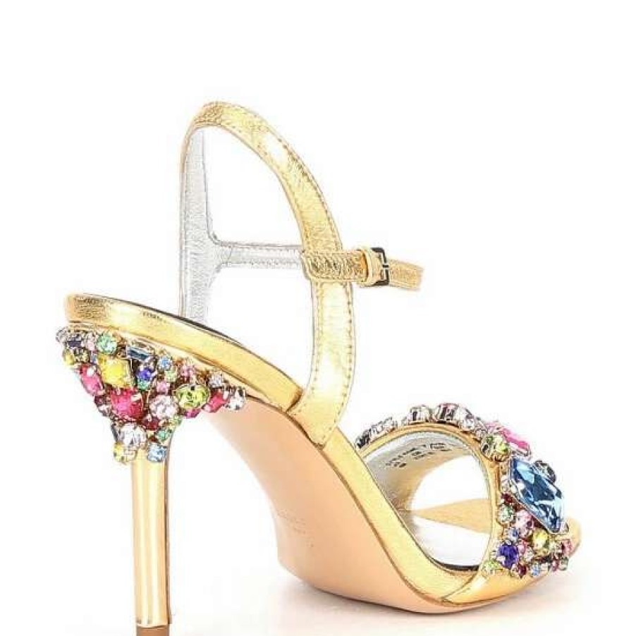 Shoes * | New Kate Spade New York Treasure Rhinestone Embellished Ankle Strap Dress Sandals Gold/Multi