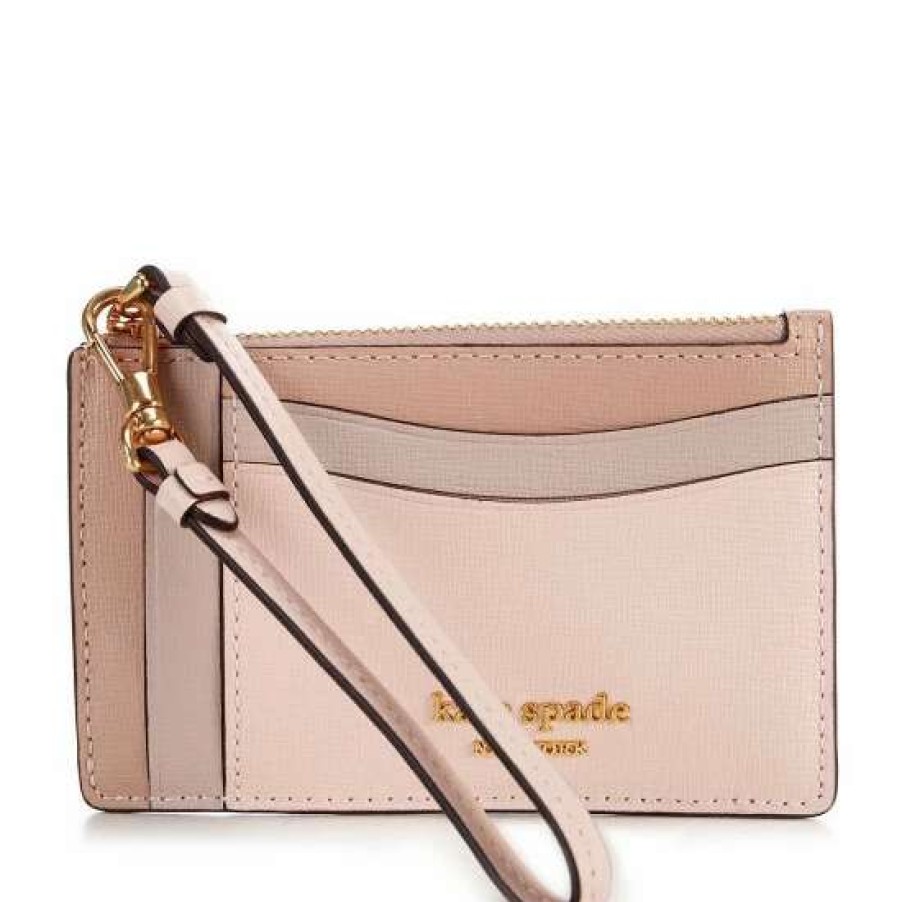 Handbags * | New Kate Spade New York Morgan Colorblocked Leather Coin Card Case Wristlet Pale Dogwood Multi