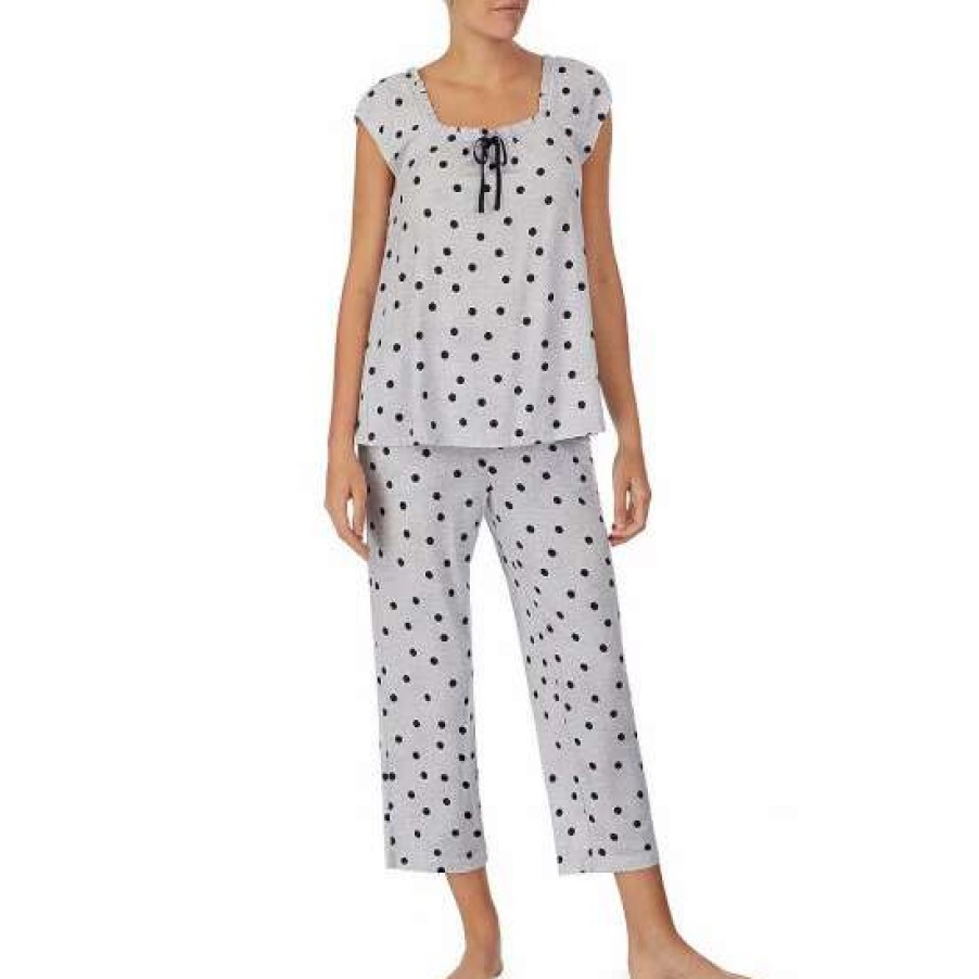 Lingerie * | Wholesale Kate Spade New York Dotted Print Square Neck Cap Sleeve Pajama Set Grey Heather