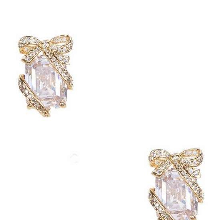 Accessories * | Top 10 Kate Spade New York Pave Present Stud Earrings Clear/Gold