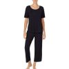 Lingerie * | Hot Sale Kate Spade New York Solid Jersey Knit Cropped Coordinating Pajama Set Black