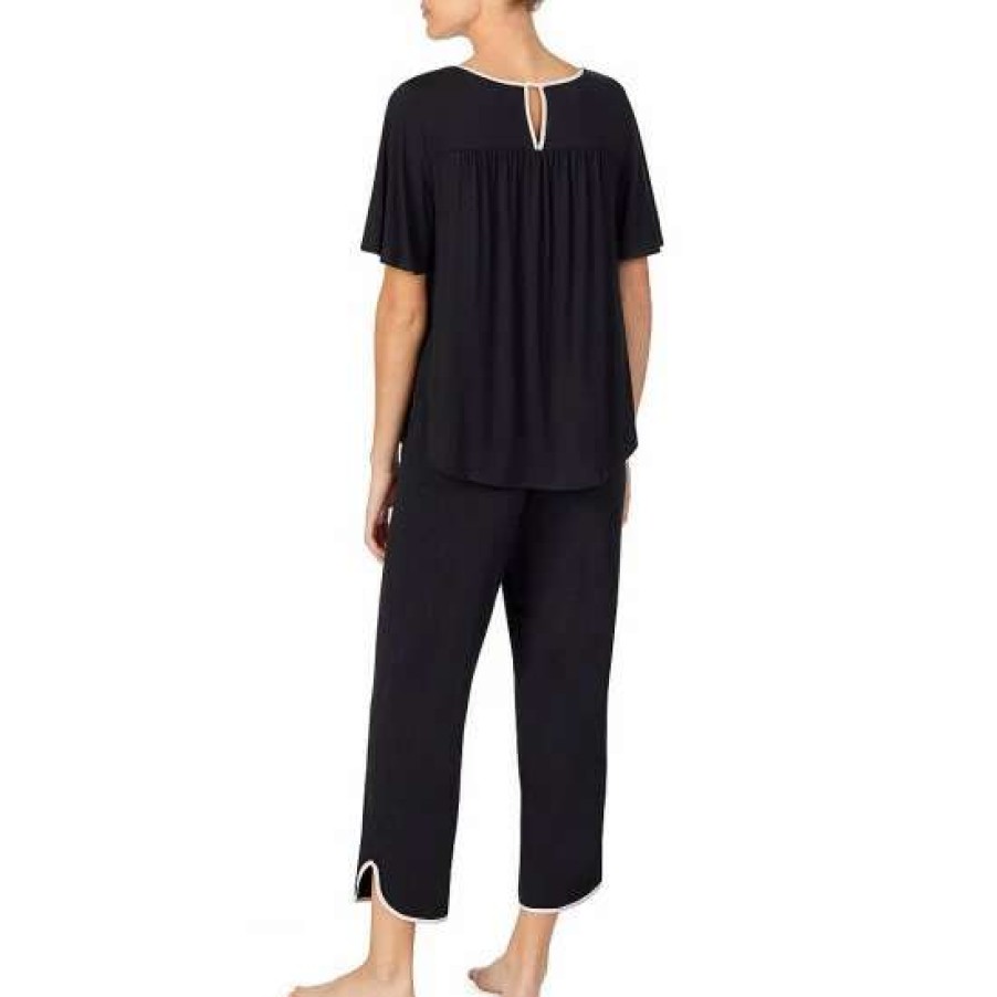 Lingerie * | Hot Sale Kate Spade New York Solid Jersey Knit Cropped Coordinating Pajama Set Black