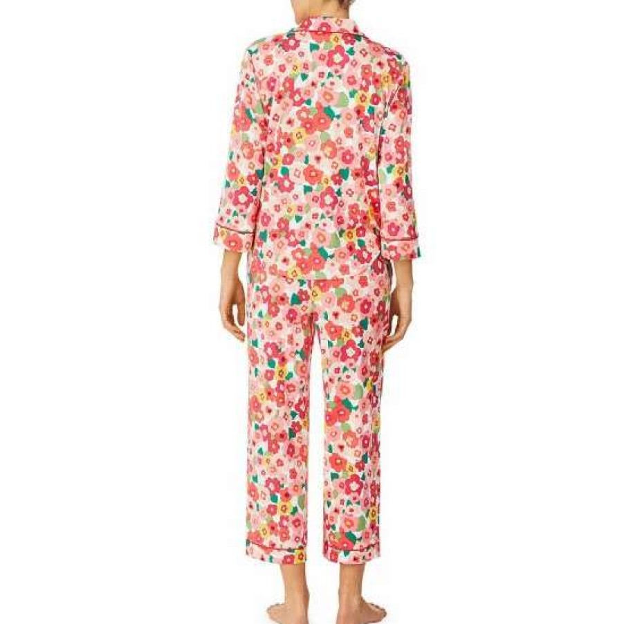 Lingerie * | Best Pirce Kate Spade New York Brushed Floral Print 3/4 Sleeve Notch Collar Cropped Coordinating Pajama Set White Ditsy