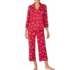 Lingerie * | Promo Kate Spade New York Shoe Print 3/4 Sleeve Notch Collar Button Front Cropped Pajama Set Red/Print