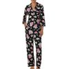 Lingerie * | Promo Kate Spade New York Floral Print 3/4 Sleeve Notch Collar Long Sleeve Knit Pajama Set Black/Multi