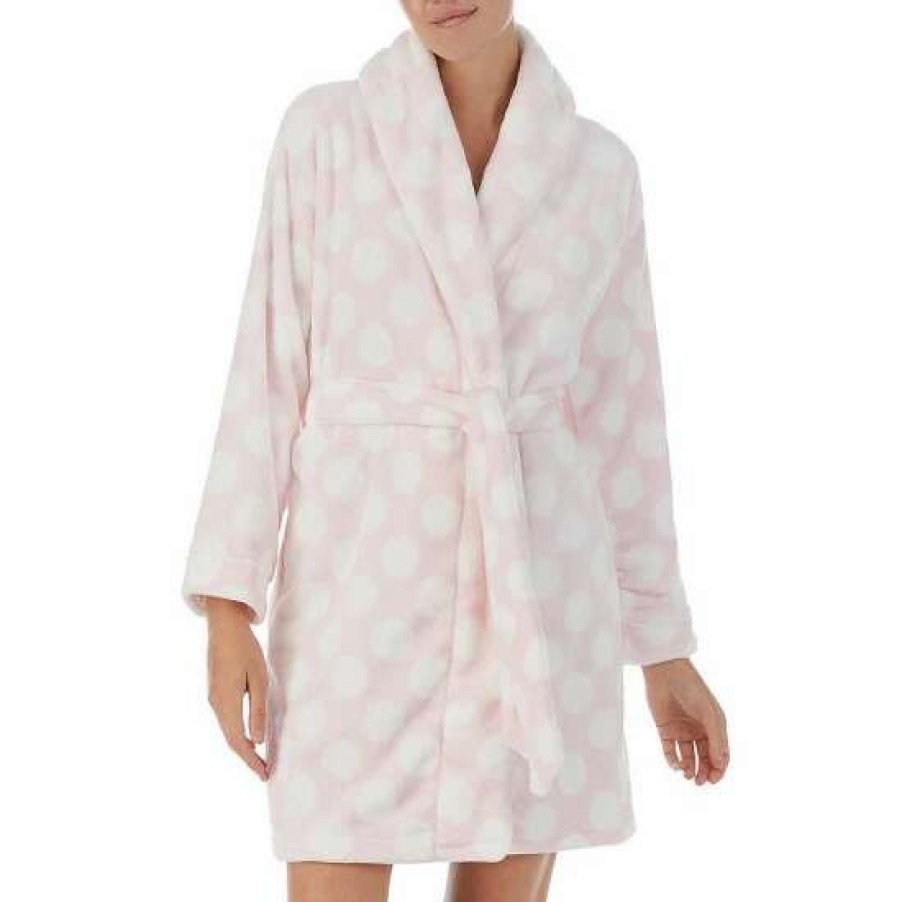 Lingerie * | Wholesale Kate Spade New York Dot Print Plush Shawl Collar Short Cozy Robe Blush Dot