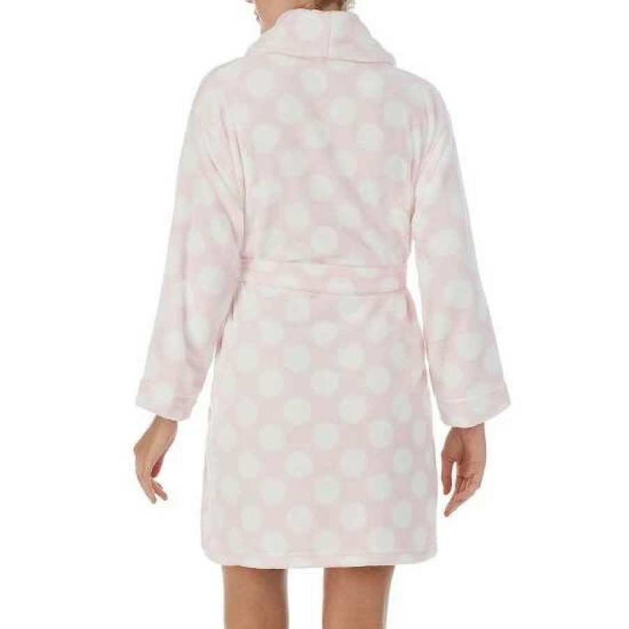 Lingerie * | Wholesale Kate Spade New York Dot Print Plush Shawl Collar Short Cozy Robe Blush Dot