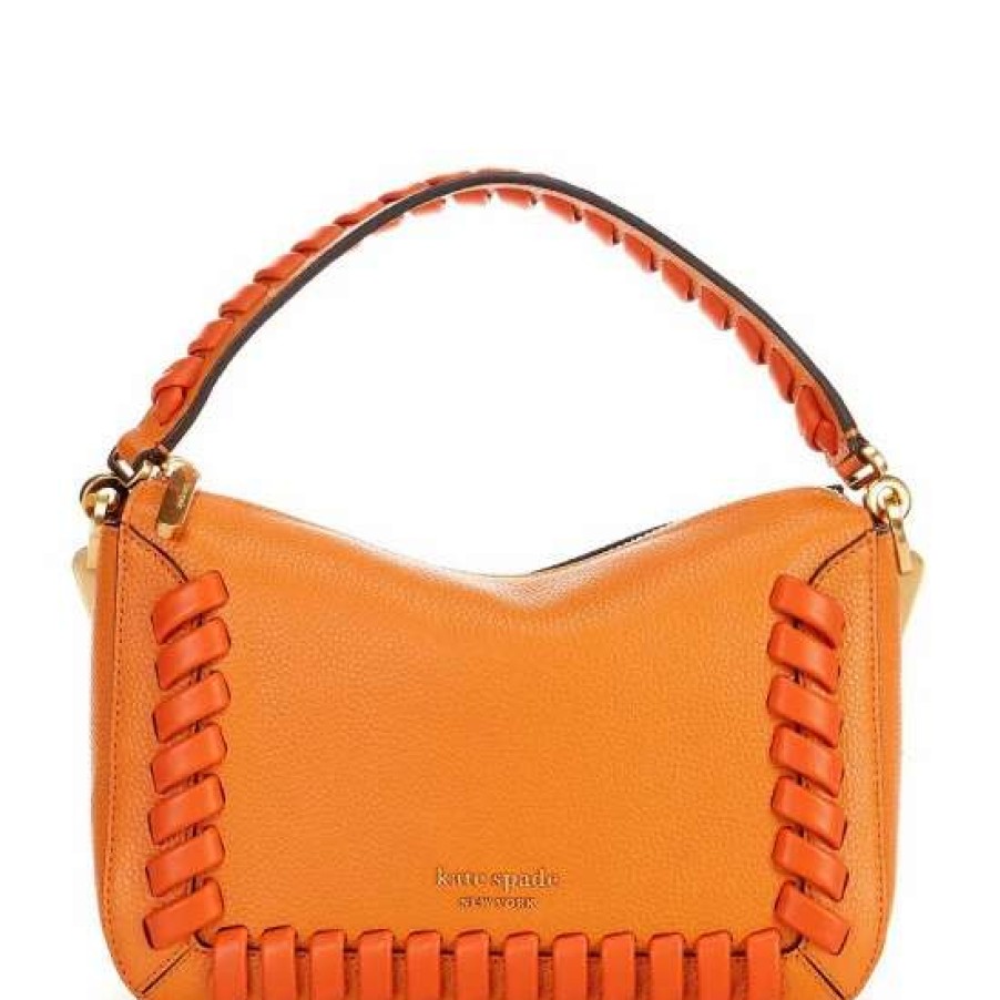 Handbags * | Hot Sale Kate Spade New York Crush Whipstitched Pebbled Leather Medium Crossbody Bag Orange Zinnia