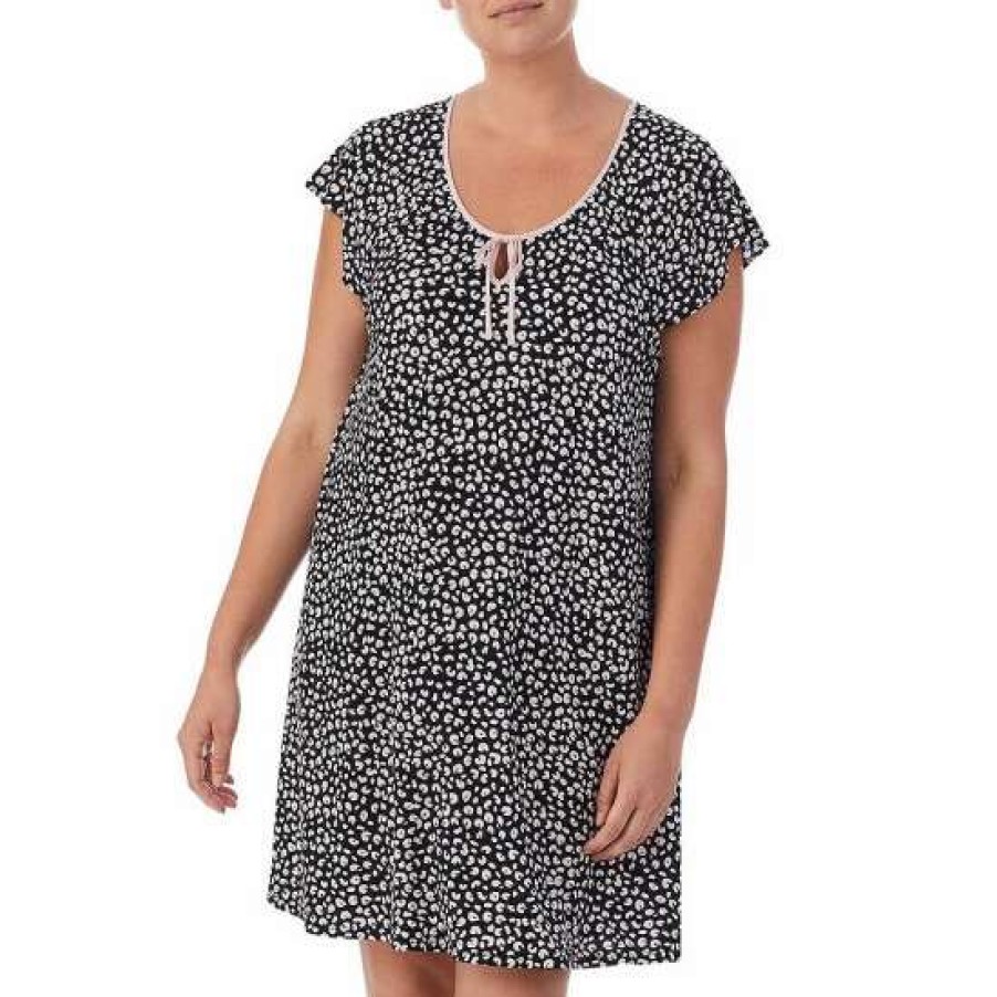 Lingerie * | Wholesale Kate Spade New York Plus Print Tie V-Neck Short Flutter Sleeve Knit Nightgown Leopard