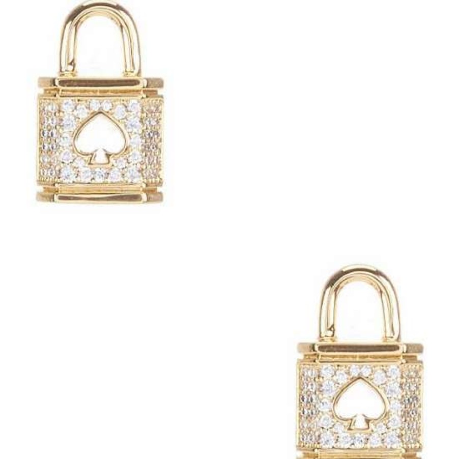 Accessories * | Discount Kate Spade New York Lock And Spade Pave Stud Earrings Gold