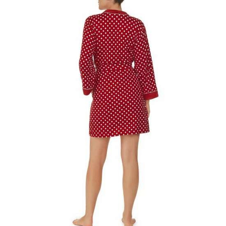 Lingerie * | Hot Sale Kate Spade New York Dotted Print Long Sleeve Short Cozy Robe Red Cream