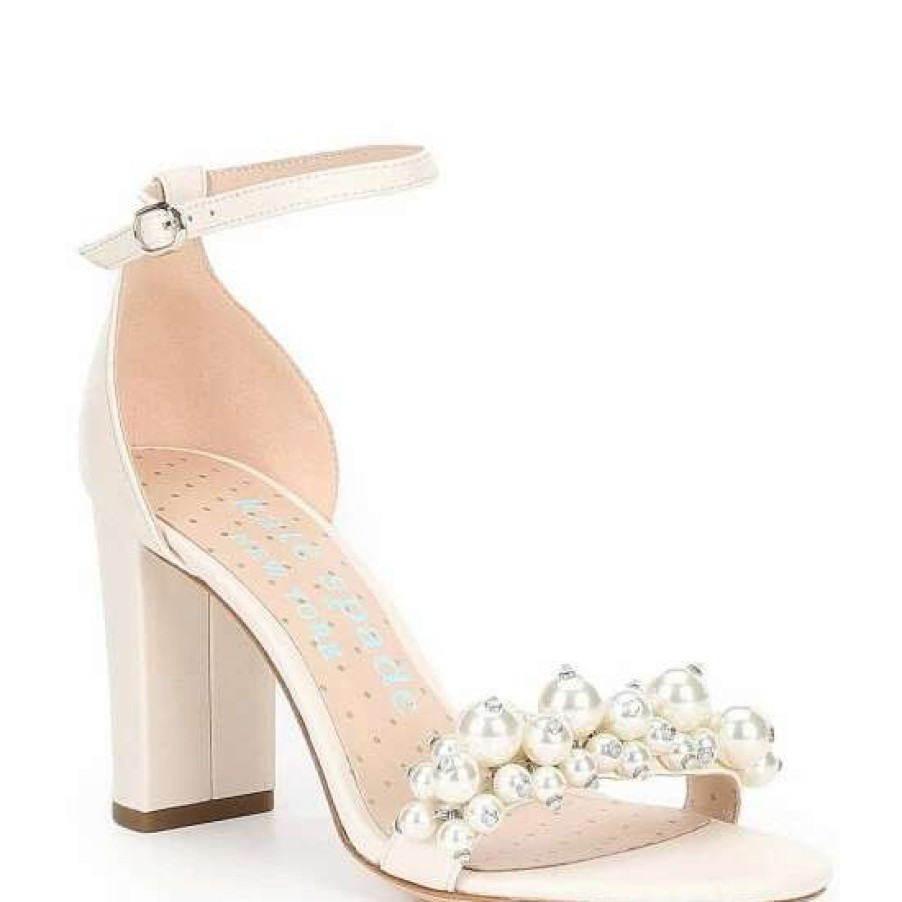 Shoes * | Budget Kate Spade New York Rosa Pearl Beaded Ankle Strap Dress Sandals Parchment